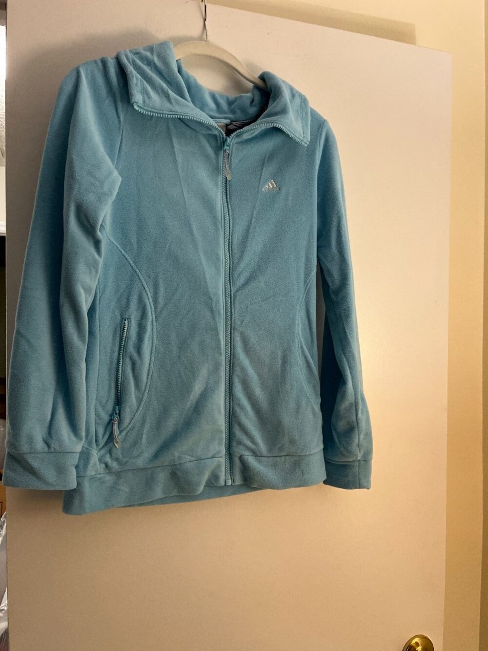 Adidas Size S Light Blue Fuzzy Track Jacket